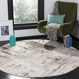 SAFAVIEH Adirondack Collection 4' Round Ivory/Grey ADR133C Modern Abstract Non-Shedding Dining Room Entryway Foyer Living Room Bedroom Area Rug