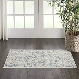 Nourison Home Jubilant Ivory Blue 2' x 4' Area Rug - Easy Clean, Non Shedding, Bed Room, Living Room, Dining Room, Kitchen (2' x 4')