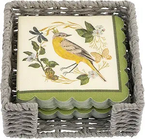Karma, Woven Cocktail Napkin Holder for Table & Kitchen - Boho Flat Napkin Dispenser for Home & Outdoor Dining, Paper Napkin Holder, Bird