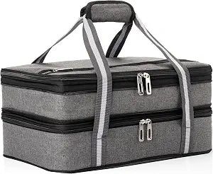 Insulated Expandable Double Decker Casserole Carrier, Thermal Bag, Gray