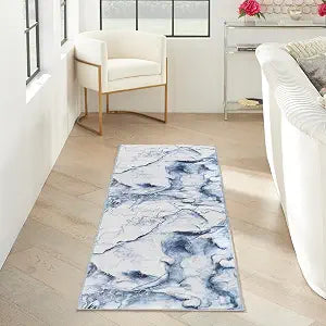 Nourison Inspire Me! Home Dcor Daydream Ivory Blue 2'2" x 7'6" Area Rug - Easy Clean, Non Shedding, Bed Room, Living Room, Dining Room, Kitchen (8' Runner)