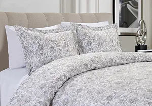 CELINE LINEN Luxury Silky Soft Coziest 1500 Premier Hotel Quality 3-Piece Duvet Cover Set |Coarse Paisley Pattern| Wrinkle Free, King/California King, Light Grey