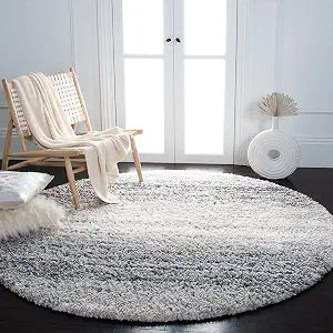 SAFAVIEH Fontana Shag Collection Area Rug - 3' Round, Ivory & Grey, Modern Design, Non-Shedding & Easy Care, 2-inch Thick Ideal for High Traffic Areas in Living Room, Bedroom (FNT852A)