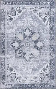 SAFAVIEH Washable Rug Tucson Collection - 4' Square, Grey, Slip Resistant & Easy to Clean, Ideal for Foyer, Kitchen, Nursery, Office, Bedroom (TSN102J)