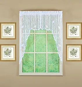 Today's Curtain, Songbird Semi-Sheer Lace Swag 38", White, 56" W x 38" L