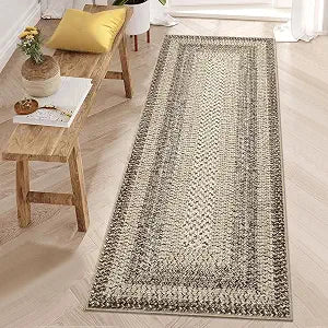 GAOMON Modern Rug 2x8 Runner Rugs Boho Braided Print Rugs Ultra-Thin Entryway Washable Rug Runner Hallway Runners Farmhouse Kitchen Mat Non-Shedding Floor Cover Non-Slip Bedroom Laundry Long Mat Camel