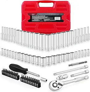 EACELIY 75pcs 1/4" Drive Impact Socket Set, Master Socket Set,Wrench Set with 1/4" Bit Adapter, Universal Joint, Ratchet, 1/4 "Drive Bit Set Extension (5/32" - 9/16 ", 4-14mm)
