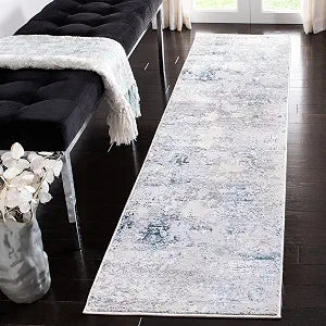 SAFAVIEH Amalfi Collection Runner Rug - 2' x 8', Cream & Navy, Modern Abstract Distressed Design, Non-Shedding & Easy Care, Ideal for High Traffic Areas in Living Room, Bedroom (AMF572C)