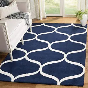 SAFAVIEH Cambridge Collection Accent Rug - 2' x 3', Dark Blue & Ivory, Handmade Moroccan Ogee Wool, Ideal for High Traffic Areas in Entryway, Living Room, Bedroom (CAM730M)