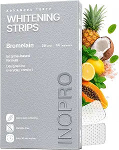 InoPro Natural Teeth Whitening Strips Kit 14 Treatments - Sensitive Teeth Whitener, Peroxide Free with Papain, Bromelain, Coconut Oil, White Strips for Teeth Whitening (28 Strips)