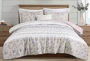 Sleepdown King Comforter Set - All Season Reversible Pink Floral King Comforter with 2 Pillow Shams, Soft Breathable Microfiber Bedding Set, Lightweight All Season Printed King Size Comforter Set