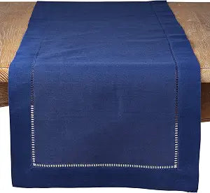 SARO LIFESTYLE Classic Hemstitch Table Runner - Elegant Everyday Table Runner with Textured Fabric and Hemstitched Border for Dining Tables and Formal Entertaining, 16"x54", Navy Blue