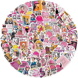 100PCS Women Pink Hard Hat Stickers for Female, Funny Women in Construction Gifts Decals for Helmets, Toolbox, Laptop, Water Bottle, Construction Work Hard Hat Accessories (Girl)
