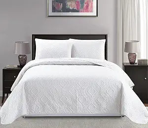 Mk Collection King/California King Over Size 118"x106" 3pc Diamond Bedspread Bed-Cover Embossed Solid White New