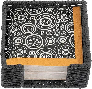 Karma, Woven Cocktail Napkin Holder for Table & Kitchen - Boho Flat Napkin Dispenser for Home & Outdoor Dining, Paper Napkin Holder, Circles