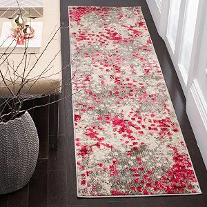 SAFAVIEH Monaco Collection Runner Rug - 2'2" x 6', Grey & Fuchsia, Boho Chic Abstract Watercolor Design, Non-Shedding & Easy Care, Ideal for High Traffic Areas in Living Room, Bedroom (MNC225R)