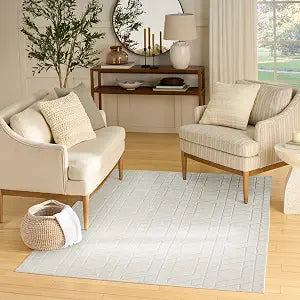 Nourison Home Washable Charm Ivory 4' x 6' Area Rug - Easy Clean, Non Shedding, Bed Room, Living Room, Dining Room, Kitchen (4' x 6')