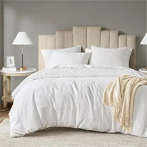 Degrees of Comfort Waffle Weave Duvet Cover Queen Size - 3 Pieces Soft Breathable Bedding Set for All Season (No Comforter Included), White, Full/Queen