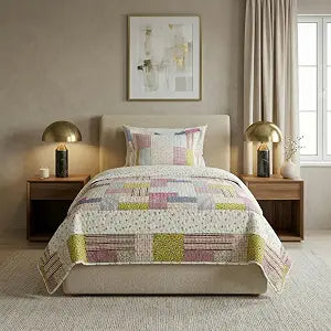 Lavish Home 2-Piece Quilt Set - Savannah Classic Patchwork Twin Quilt with Pillow Sham - Machine Washable Lightweight Bedding Multicolor