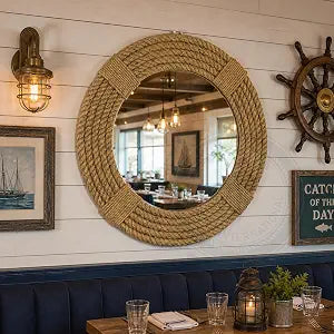 Nagina International Twisted Rope Round Decorative Mirrors - Rope Accentuated Mirror | Maritime Sailor's Decor Gifts | Bathroom Mirrors (12 Inches)