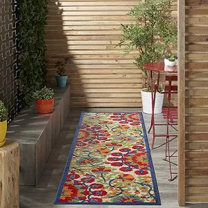 Nourison Home Aloha Red Multicolor 2'3" x 8' Area Rug - Easy Clean, Non Shedding, Bed Room, Living Room, Dining Room, Kitchen (8' Runner)