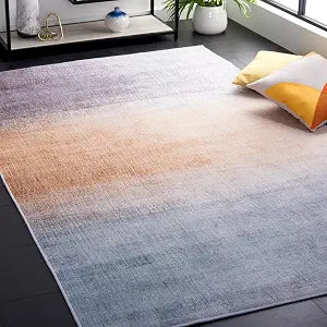 SAFAVIEH Washable Rug Tacoma Collection - 4' Square, Grey & Rust, Slip Resistant & Easy to Clean, Ideal for Living Room, Bedroom, Home Office, Dining Space (TAC816F)