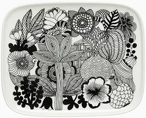 MARIMEKKO Oiva Siirtolapuutarha Rectangular Plate Refine Your Kitchen Dcor with Our Iconic Black and White Stoneware Garden-Print White Rectangular Plates to Elevate Your Table (5 in x 6 in)