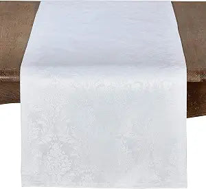 SARO LIFESTYLE 6115.W1672B Damass Collection Damask Table Runner, 16" x 72", White