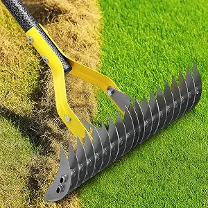 Manual Thatch Rake, 15" Dual-Sided Head with 19 Sharp Tines,55" Adjustable