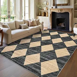 Garvee Modern Diamond Checkered Rug 5x7 Area Rugs for Living Room Washable Rugs Bedroom Rug Stain Resistant Non Slip Floor Cover for Dining Room Office Nursery, Black & Brown