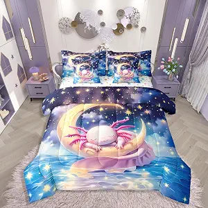 Cute Axolotl 7 Pcs Bedding Set Full Teen Girl Ocean Animal Bed in a Bag