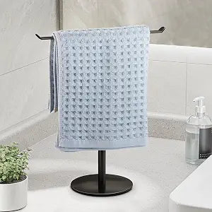 Black T-Shaped Hand Towel Holder Stand for Countertops, Stainless Steel