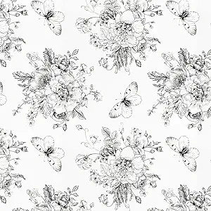 17.7In X 197In Self Adhesive Shelf Liner for Kitchen Bedroom Cabinets Dresser Drawer Liner Floral and Butterfly Waterproof Vinyl Rolls