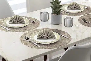 Dainty Home Reversible Metallic Lacey Place Mats Slip Resistant Dining Table Indoor Outdoor Placemats Set of 4, 15 inch Round, Textured Shimmer Golden
