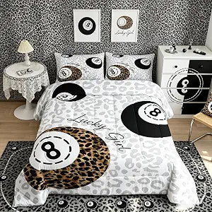 jejeloiu Lucky 8 Ball Comforter Set Cheetah Print Bedding Set Twin Size