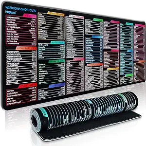 Windows PPT/PS/CDR/AI/PR/Word/Excel Shortcuts Sheet Mouse Pad, Large Gaming Mouse Pad for Desk, 31.5x11.8 Computer Desk Mat, Waterproof Anti Slip Keyboard Pad with Shortcuts, Office Desk Accessories