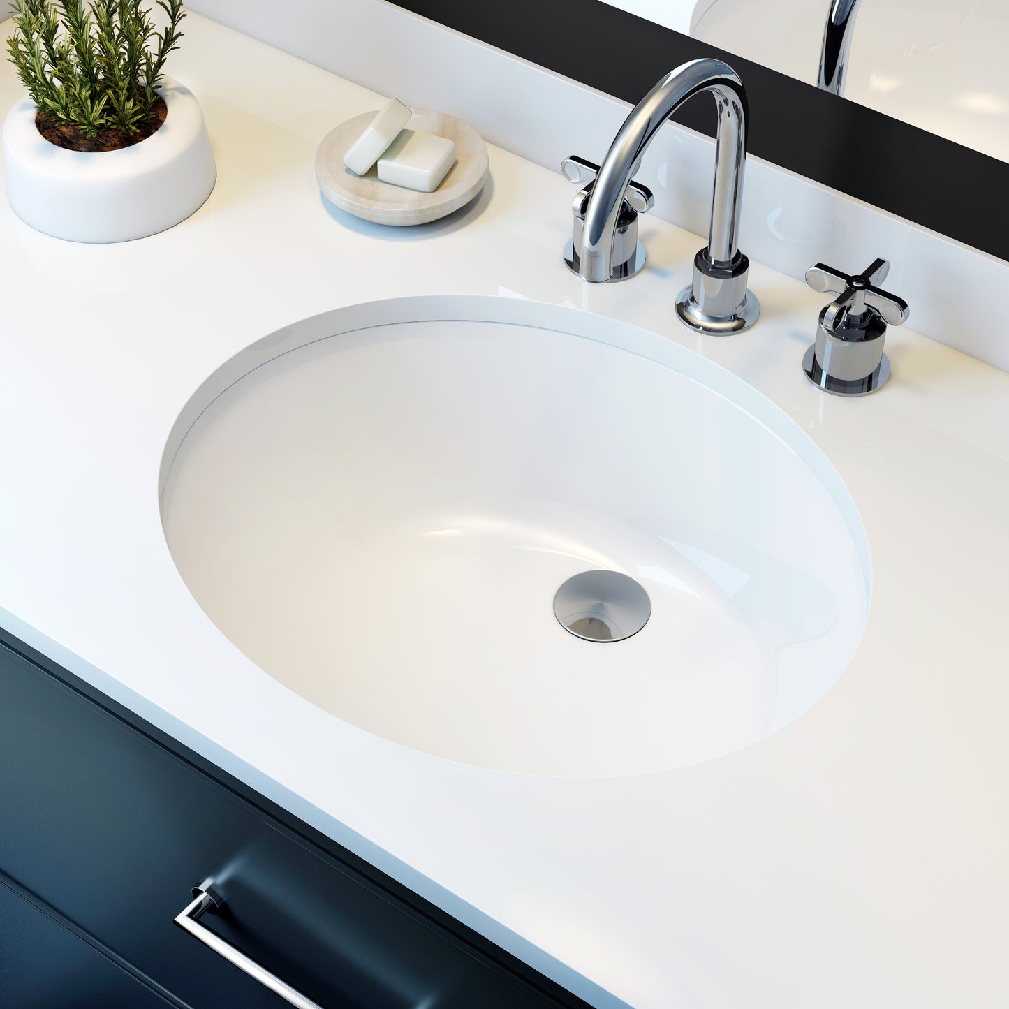 Sulu Lavabo de Cerámica de Montaje Bajo Blanco Brillante