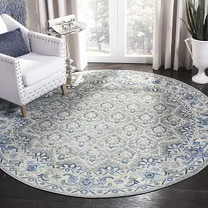 SAFAVIEH Brentwood Collection Area Rug - 3' Round, Light Grey & Blue, Oriental Distressed Design, Non-Shedding & Easy Care, Ideal for High Traffic Areas in Living Room, Bedroom (BNT869G)