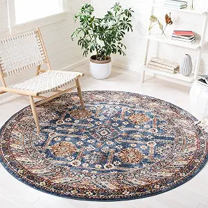 SAFAVIEH Bijar Collection Area Rug - 3' Round, Royal & Ivory, Traditional Oriental Distressed Design, Non-Shedding & Easy Care, Ideal for High Traffic Areas in Living Room, Bedroom (BIJ653B)