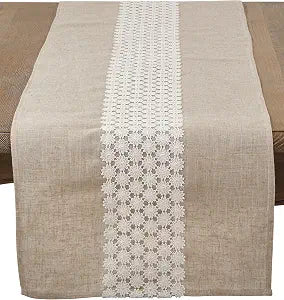 Saro Lifestyle Lace Daisy Table Runner, Natural, 16" x 72"