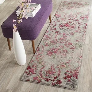 SAFAVIEH Monaco Collection Runner Rug - 2'2" x 8', Ivory & Pink, Floral Design, Non-Shedding & Easy Care, Ideal for High Traffic Areas in Living Room, Bedroom (MNC205R)