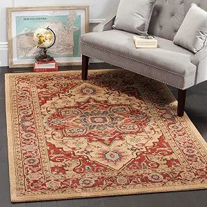 SAFAVIEH Mahal Collection Area Rug - 3' Square, Red & Natural, Traditional Oriental Design, Non-Shedding & Easy Care, Ideal for High Traffic Areas in Living Room, Bedroom (MAH698A)