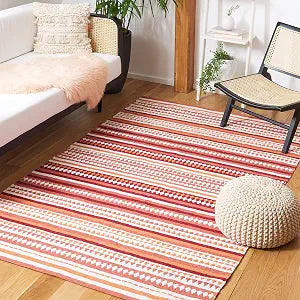 SAFAVIEH Montauk Collection Accent Rug - 3' x 5', Orange & Ivory, Handmade Boho Stripe Cotton, Ideal for High Traffic Areas in Entryway, Living Room, Bedroom (MTK451P)
