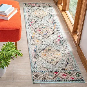 SAFAVIEH Madison Collection Runner Rug - 2' x 8', Blue & Yellow, Boho Diamond Distressed Design, Non-Shedding & Easy Care, Ideal for High Traffic Areas in Living Room, Bedroom (MAD418K)