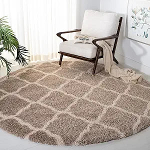 SAFAVIEH Hudson Shag Collection 3' Round Beige/Ivory SGH283S Moroccan Trellis Non-Shedding Living Room Bedroom Dining Room Entryway Plush 2-inch Thick Area Rug