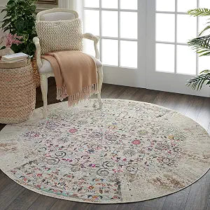 Nourison Home Vintage Kashan Vintage Ivory 4' x Round Area Rug, Easy Cleaning, Non Shedding, Bed Room, Living Room, Dining Room, Kitchen (4 Round)