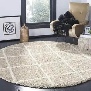 SAFAVIEH Hudson Shag Collection 3' Round Beige/Ivory SGH281S Modern Diamond Trellis Non-Shedding Living Room Bedroom Dining Room Entryway Plush 2-inch Thick Area Rug