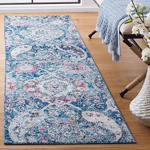 SAFAVIEH Madison Collection Runner - 2'3" x 6', Blue & Grey, Non-Shedding & Easy Care, Ideal for High Traffic Areas in The Living Room, Dining, Bedroom (MAD600M)