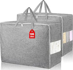 105L Extra Large Storage Bags, Comforter Blanket Storage Bags Grey 2Pack