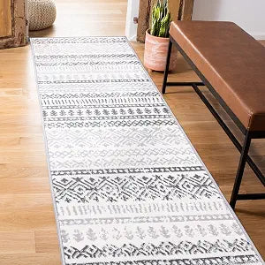 Rugshop Elvas Boho Geometric Living Room Bedroom Runner Rug Gray 2' x 7'